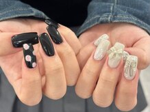 ネイルメゾン 梅田(NAIL MAISON)/ポップモノクロリボンアート