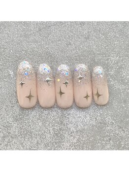 ネイルアンドアイラッシュスタジオ シュシュ(chouchou)/ラメホロ星ピンクワンホン