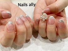 ネイルズアリー 立川店(Nails ally)/ガラスフレンチ×バタフライ×夏