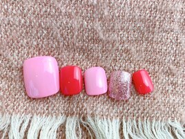 赤×ピンク×ラメ