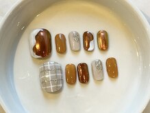 カラ ネイル 中津店(calla nail)/琥珀色のアシンメトリーネイル