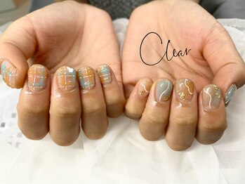 クリア(Clear)/ぷっくりチェックのアシメネイル