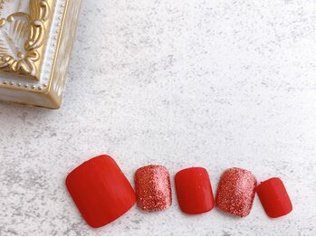 ネイルサロン&スクール ジーナ(GINA)/赤×ラメネイル