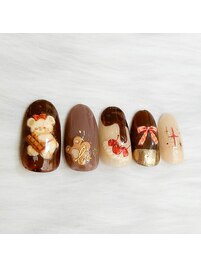 ビターチョコくまちゃんネイル
