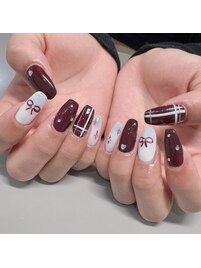 ボルドーネイル/リボンネイル