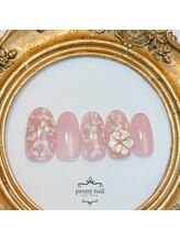 ピオニーネイル(peony nail)/ビジューとお揃いフラワーネイル