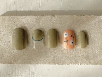 カラ ネイル 中津店(calla nail)/グリーン×お花