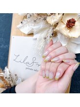 リラネイル(LilaS nail)/フレンチ×ラメライン×ストーン