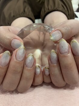 チェリーブロッサム(A CHERRY BLOSSOM)/白と青のマーブルゴールドアート