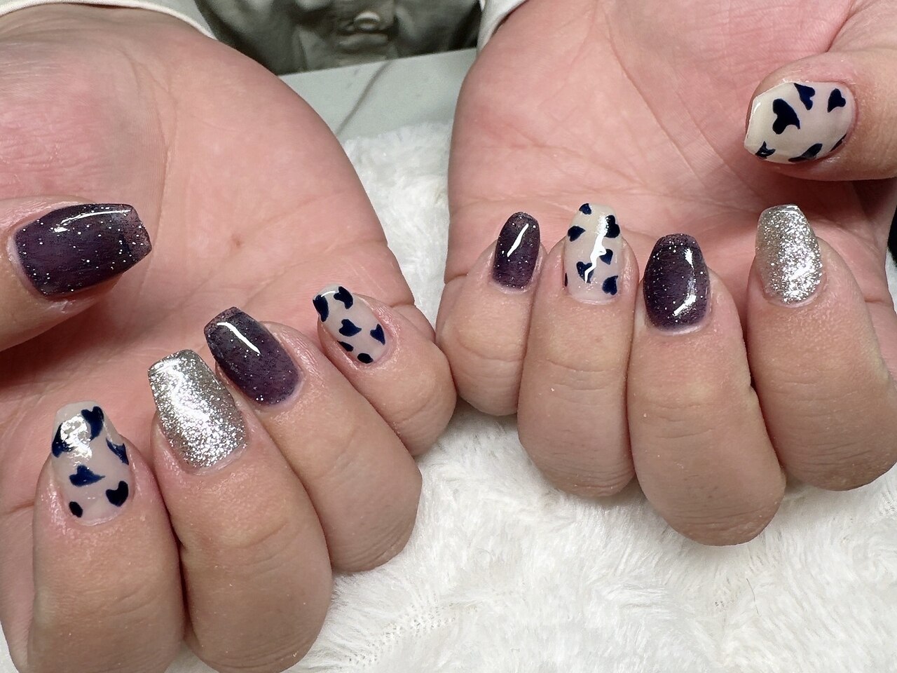 【オーダー】ネイルチップ　ネイビー　ゴールド　リボン　ハート オーダー】ネイルチップ ネイビー ゴールド リボン ハート ネイビー