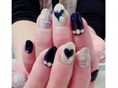 チェックネイル　ハートネイル