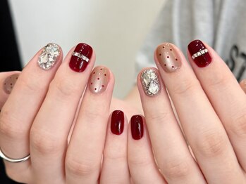 センスネイル(Sense Nail)/クリスマス/冬ネイル/ボルドー