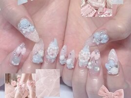 ピンク×ブルーレースネイル