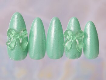 ジェミーネイル シンジュク(Jemiy nail shinjuku)/グリーンキラキラリボン¥7980