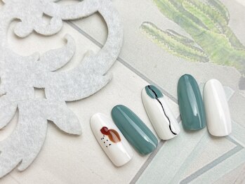 ネイルサロン&スクール ジーナ(GINA)/くすみグリーン×ホワイト