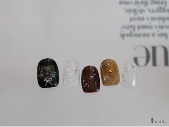 アイネイルズ 横浜WEST店(I-nails)/マーブル猫リボンラメ8480円