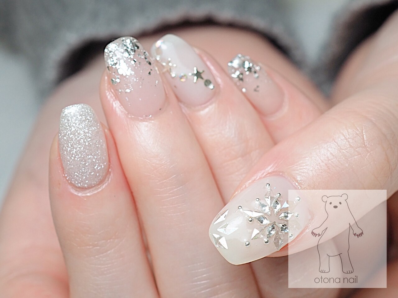 ☆A-509☆ネイルチップ スノードームのホワイトクリスマスネイル