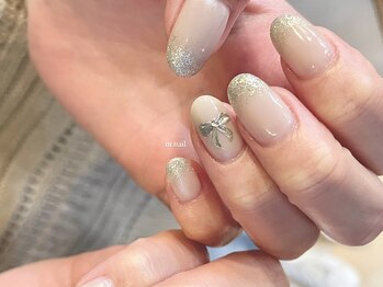 大人めグリーン×リボンネイル