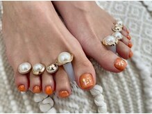 はあとねいる 宇都宮御幸ヶ原店/オレンジ金箔ネイル