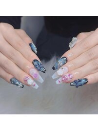 ロマンテックローズと星空ネイル