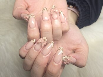 ネイルアンドアイラッシュサロン エスポアール(nail&eyelash salon espoir)/ヒョウ柄×フレンチ×リボン