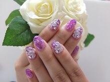 ネイルサロンミキ 横浜(MIKI)/着物紫ピンク手描きフラワー3D花