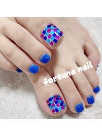 ブルー親指デザインフットネイル