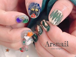 黒猫ハロウィンネイル
