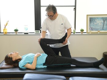 大森カイロプラクティック院/仰臥位で骨盤可動の検査を実施。