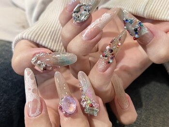 ブラソンネイル(Blossom nail)/ロング×ビジュ盛り氷プリンセス