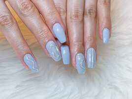 くすみブルー×オーロラぷっくり