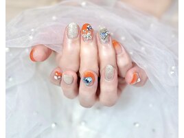 韓国風ネイル　オレンジグラデ