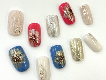 ネイルサロン クイール 小山店(NAIL SALON QUILL)/ワンカラー×ミラーフラワー