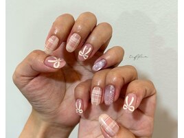 ～リボン×チェックネイル～