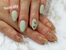 ネイルズアリー 立川店(Nails ally)/ピスタチオカラー×ラメ