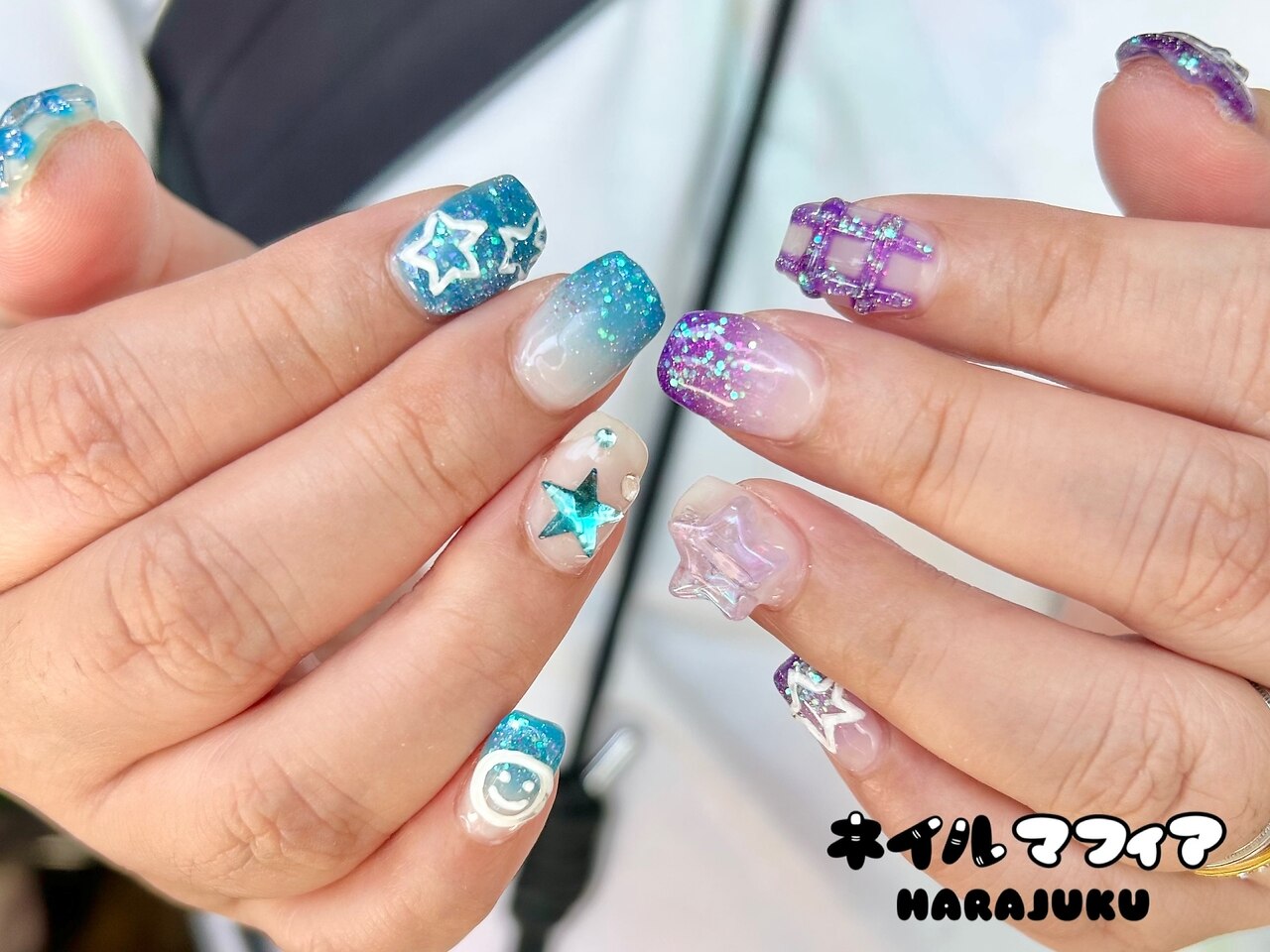 No.336 ネイルチップ　ブラウン　水色　ニュアンス　キラキラ　シェル　秋 No.336 ネイルチップ ブラウン 水色 ニュアンス キラキラ シェル