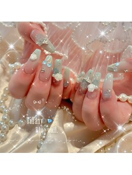 nail salon popo 新宿三丁目2号店　〈韓国ネイル×ワンホンネイル×長さだし〉/ブルー×ネイル