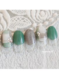 グリーンチェックネイル♪