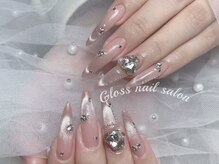 グロース(Gloss)/リボン埋め尽くし猫眼フレンチ