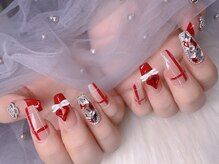 スノーネイルサロン 新宿店(Snow nail salon)/赤チェック埋め尽くしハート