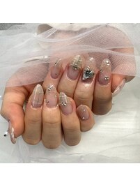 ハートビジューネイル/春ネイル