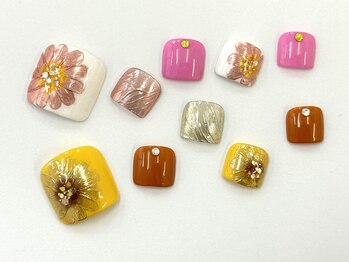 ネイルサロン クイール 小山店(NAIL SALON QUILL)/ワンカラー×ミラーフラワー