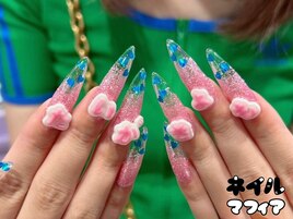 透け感キラキラ推しネイル