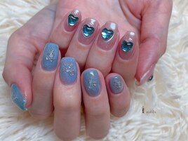 ハートちぐはぐバブルネイル
