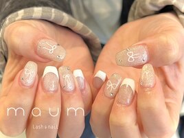 リボン×白フレンチ