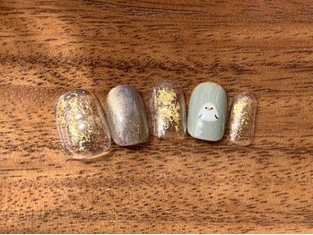 カラ ネイル 中津店(calla nail)/ゴールドの中に鳥さん