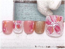 ピンクフラワーフットネイル