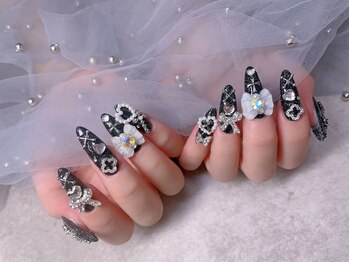 スノーネイルサロン 新宿店(Snow nail salon)/黒クロスハートリボン