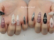 ピオミエルネイル 新宿(pio miel nail)/ミラーホワイト×ビジューパーツ