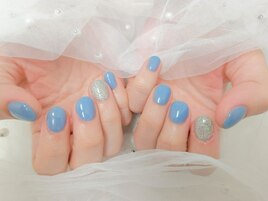 爽やかブルーワンカラーネイル